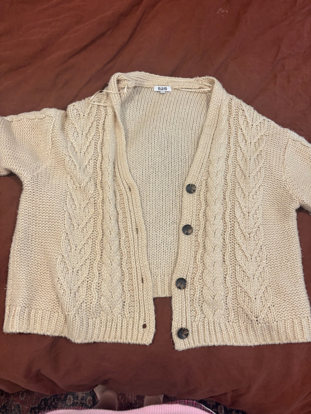 525 America Cream Cable-Knit Button Cardigan